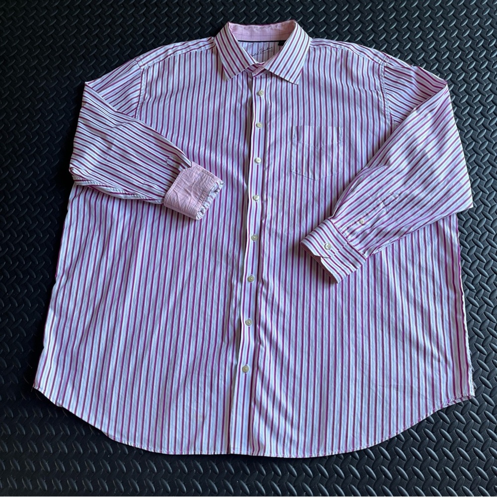 Arnold Zimberg Hollywood Cotton Pink & White Pinstriped Flip Cuff Shirt Size 4XB